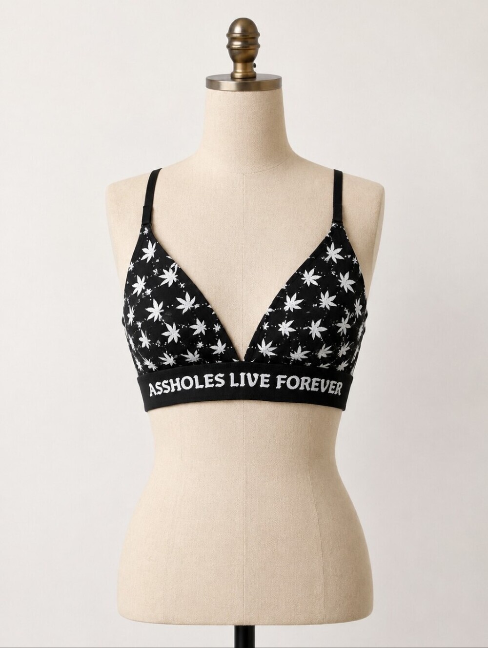 Assholes Live Forever Cannabis Print Black Bralette Size Large